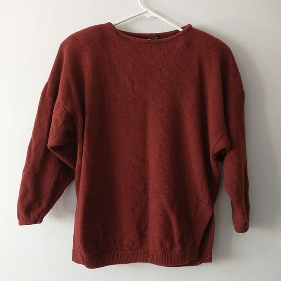 VTG Andrea Jovine Sweater Tunic Pullover S/M* Brown Lambswool Boxy 80s Granny - Picture 1 of 5